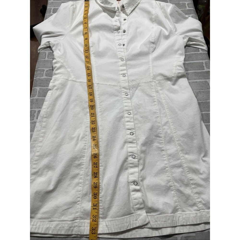 Free People Dress Womens Large White Thea Mini Snap Shirt Dress‎ Open Tunic - Picture 12 of 16